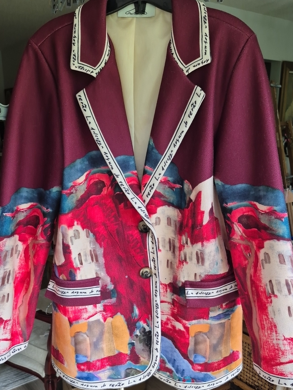 Made in Italy Cinque Terre Landscape Oversized Blazer OS Maroon